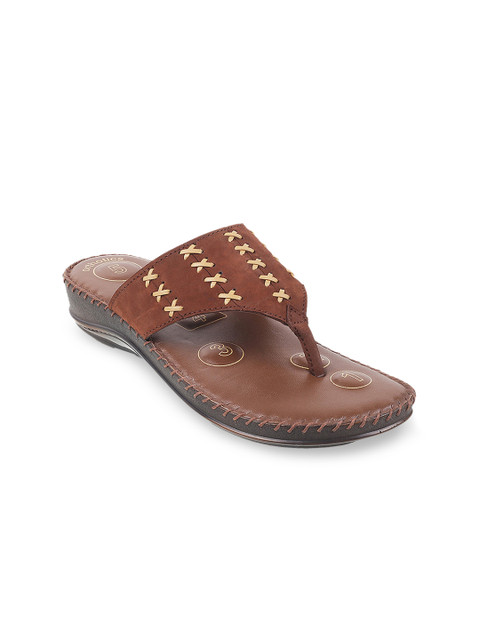 

Mochi Women Brown Textured Leather Open Toe Flats