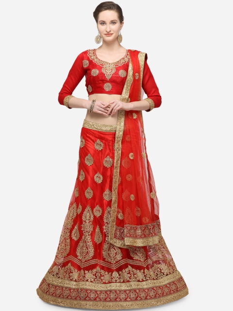 

V SALES Red Semi-Stitched Lehenga & Blouse with Dupatta