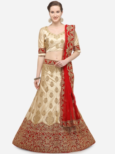 

V SALES Beige Semi-Stitched Lehenga & Blouse with Dupatta
