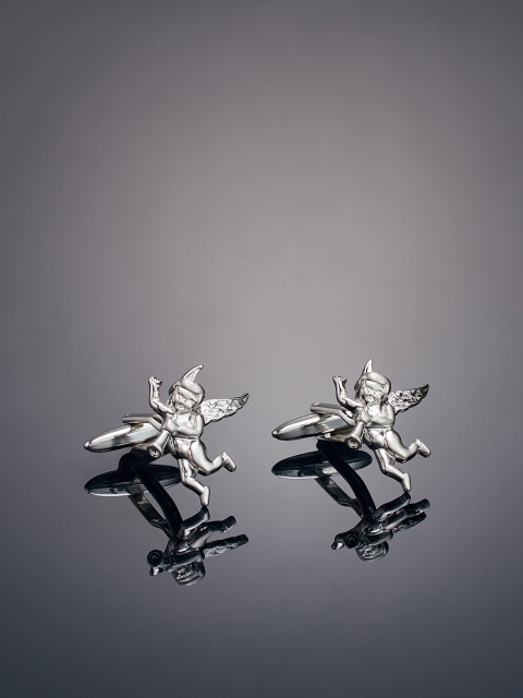 

shaze Men Silver-Toned Rhodium-Plated Angel-Shaped Cufflinks