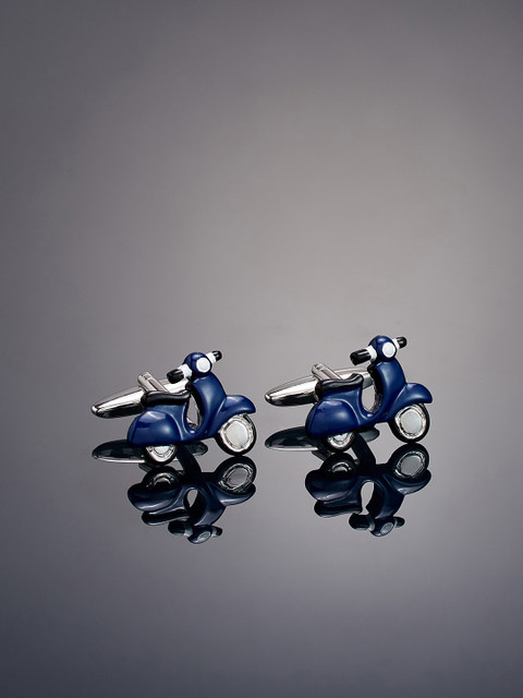 

shaze Silver-Plated Scooter-Shaped Cufflinks, Blue