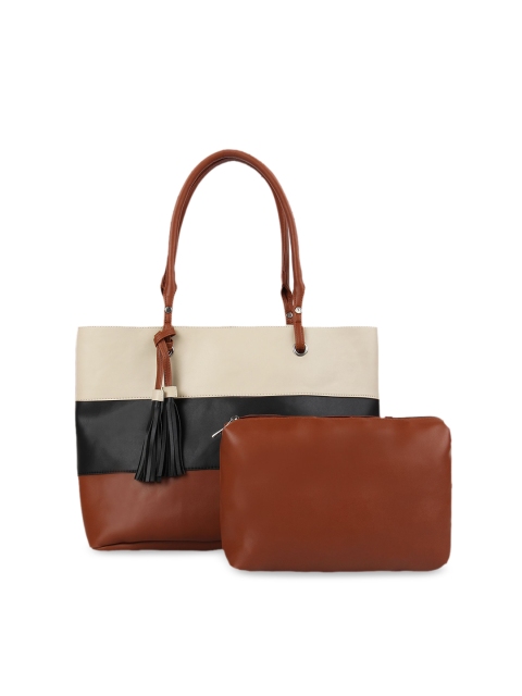 

Toteteca Off-White & Brown Colourblocked Tote Bag
