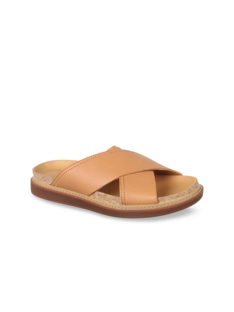 

Clarks Women Tan Brown Solid Leather Open Toe Flats
