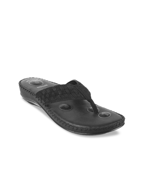 

Mochi Women Black Textured Leather Open Toe Flats