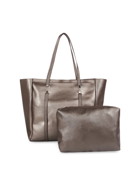 

Toteteca Silver-Toned Solid Tote Bag With Pouch