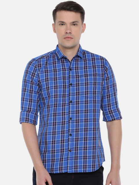 

Cross Court Men Blue Slim Fit Checked Casual Shirt