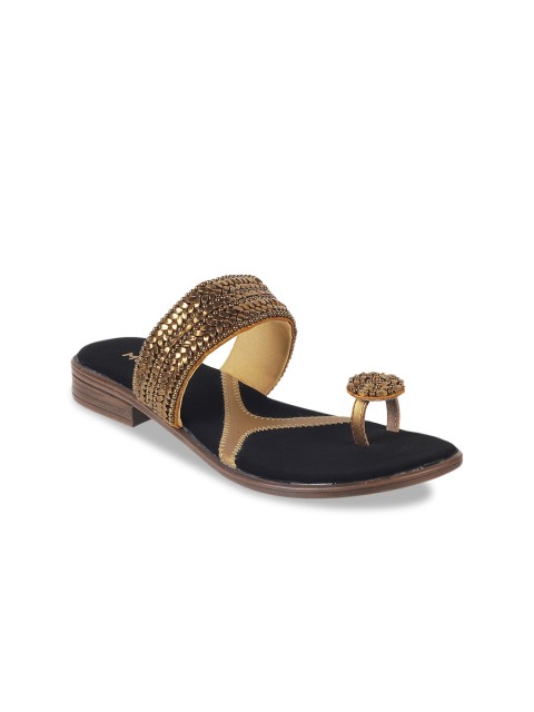 

Mochi Women Gold-Toned Solid Open Toe Flats