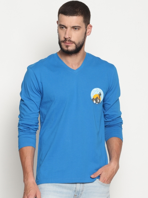 

Wolfpack Men Blue Printed V-Neck T-shirt