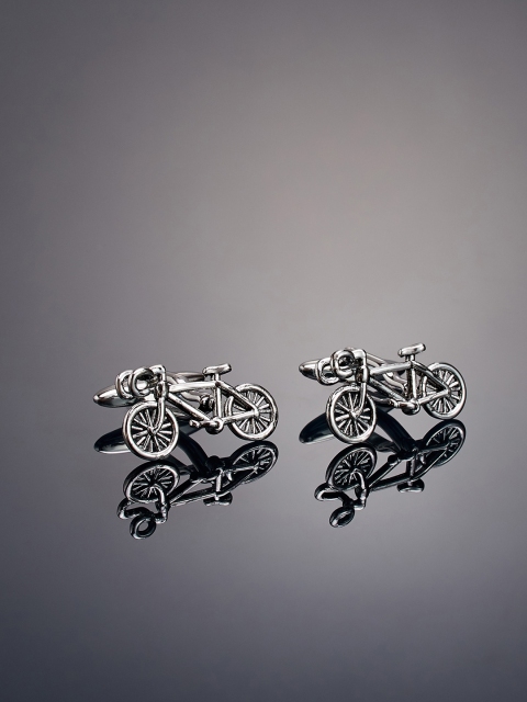 

shaze Silver-Plated Bicycle-Shaped Cufflinks with Anti-Rhodium Finish