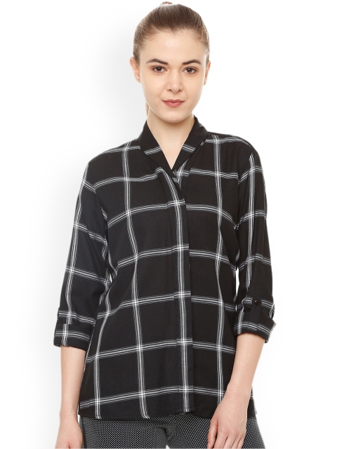 

Van Heusen Woman Black Regular Fit Checked Casual Shirt
