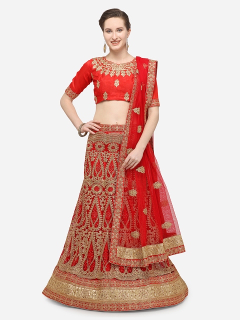 

V SALES Red Semi-Stitched Lehenga & Blouse with Dupatta