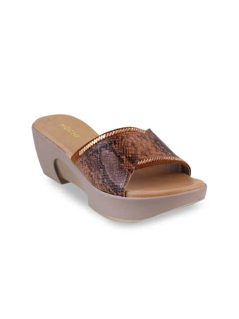 

Mochi Women Tan Brown Leather Printed Heels
