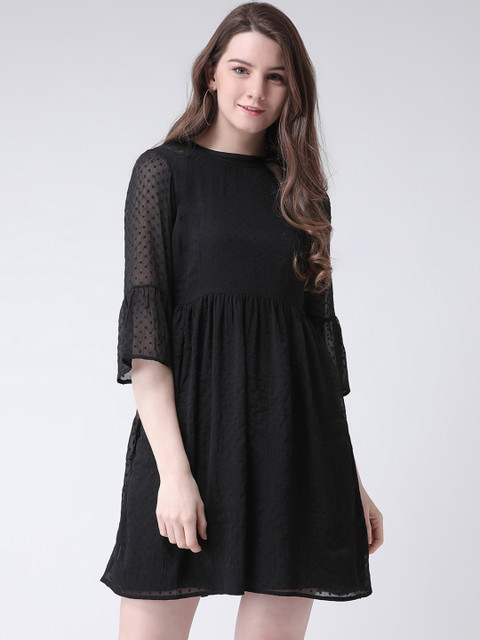 

The Vanca Women Black Self Design Fit and Flare Dress