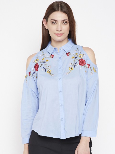 

Oxolloxo Women Blue Regular Fit Self Design Casual Shirt