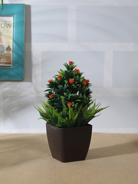 

FOLIYAJ Green & Orange Artificial Plant with Black Pot