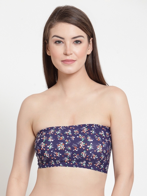 

Laceandme Navy Blue Printed Non-Wired Lightly Padded Bralette Bra 4409