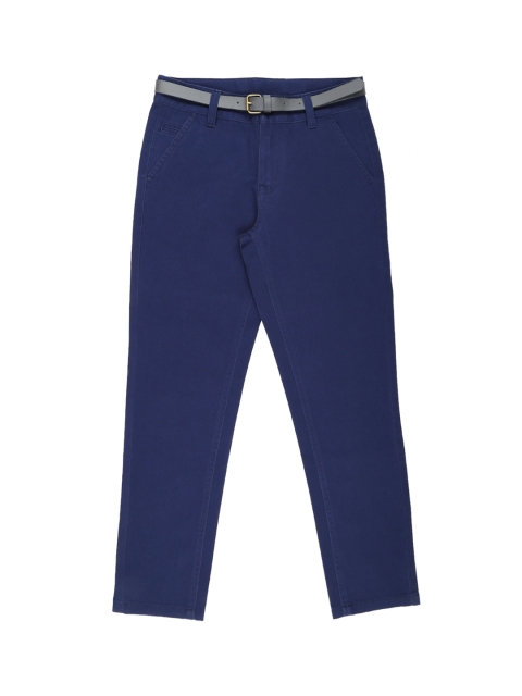 

Pantaloons Junior Boys Blue Tapered Fit Solid Regular Trousers