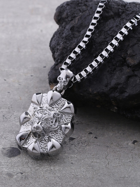 

Dare by Voylla Men Silver-Plated Pendant with Chain