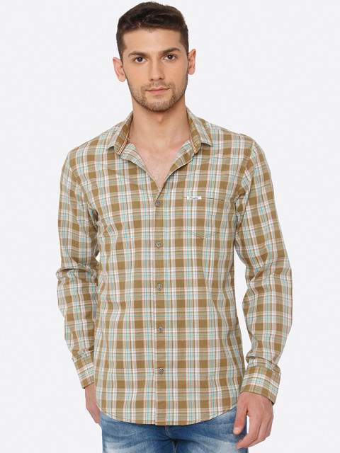 

Mufti Men Khaki Slim Fit Checked Casual Shirt