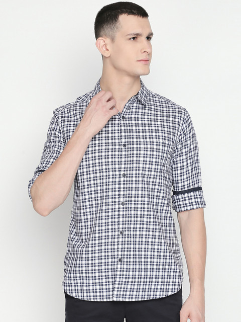 

BYFORD by Pantaloons Men Blue & White Slim Fit Checked Casual Shirt