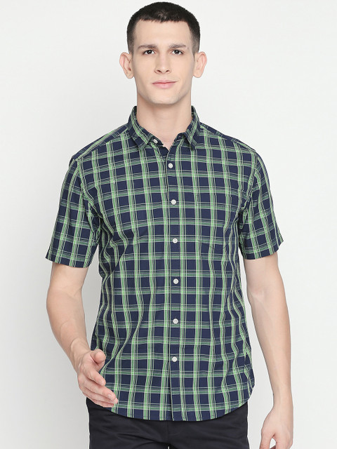 

BYFORD by Pantaloons Men Green & Navy Blue Regular Fit Checked Casual Shirt