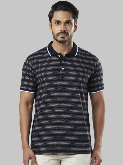 

Raymond Men Black Striped Polo Collar T-shirt