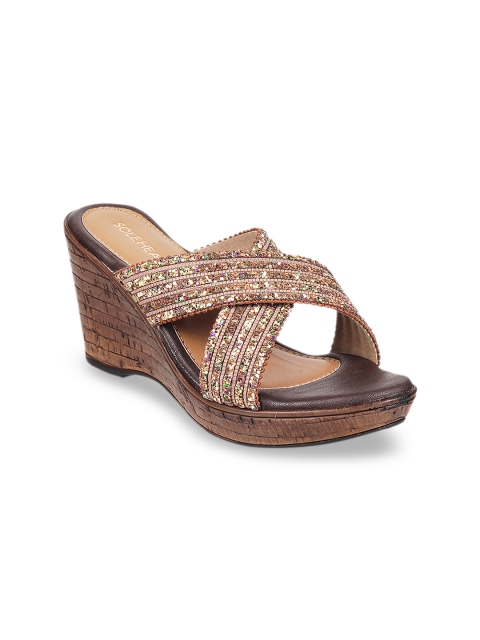 

SOLE HEAD Women Brown Embellished Sandals