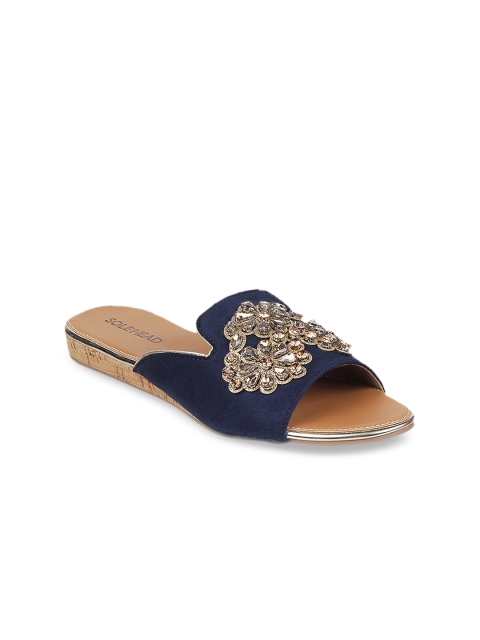 

SOLE HEAD Women Blue Embellished Open Toe Flats