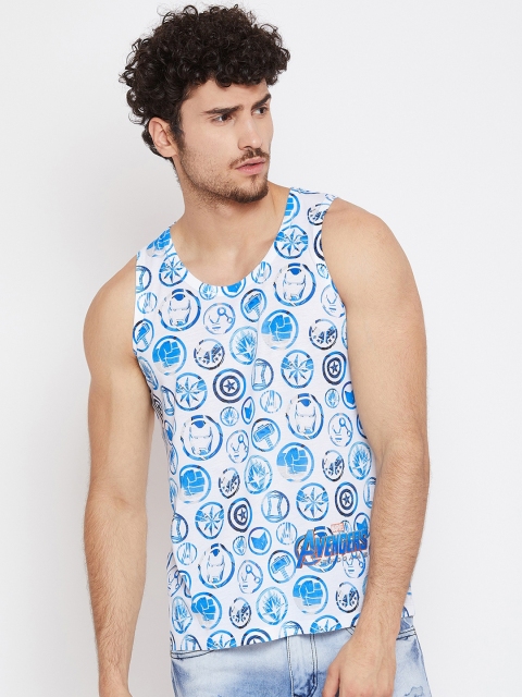 

Marvel by Wear Your Mind Men White & Blue Printed Round Neck T-shirt