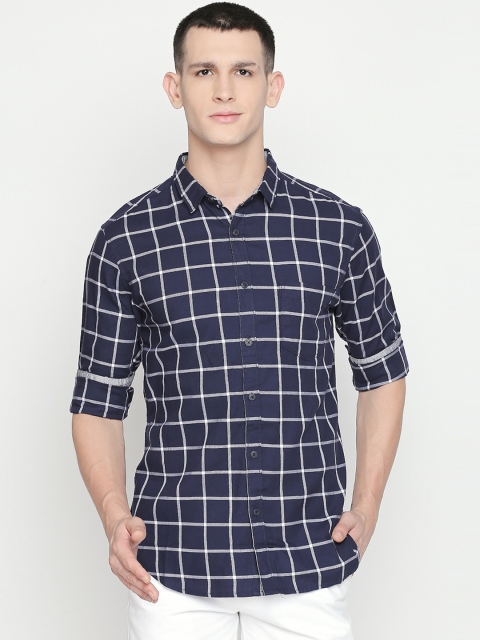 

BYFORD by Pantaloons Men Navy Blue & White Slim Fit Checked Casual Shirt