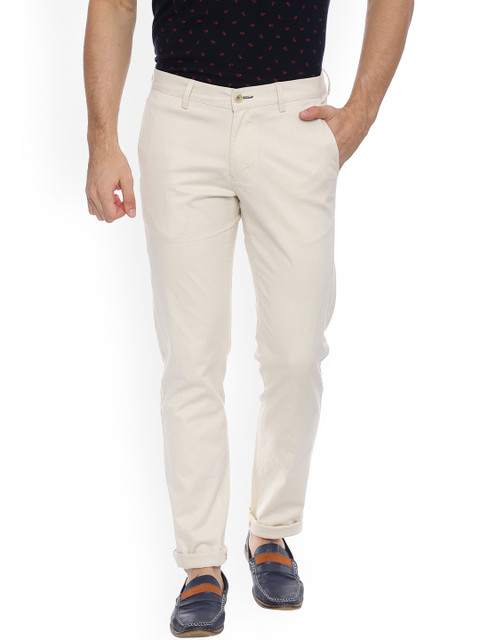 

Basics Men Cream-Coloured Tapered Fit Solid Regular Trousers