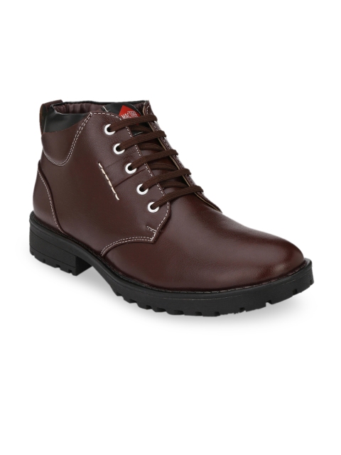 Mactree Men Brown Solid Mid-Top Flat Boots