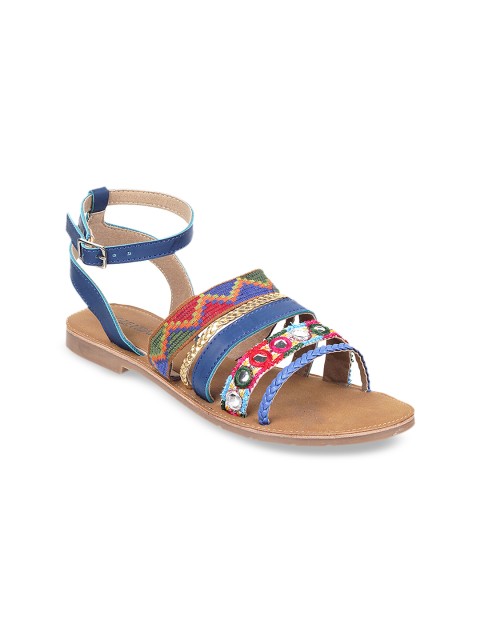 

SOLE HEAD Women Blue Woven Design Open Toe Flats