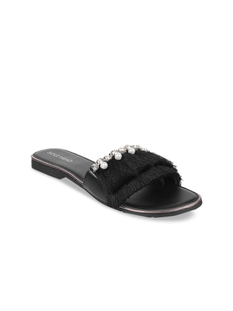 

SOLE HEAD Women Black Solid Open Toe Flats