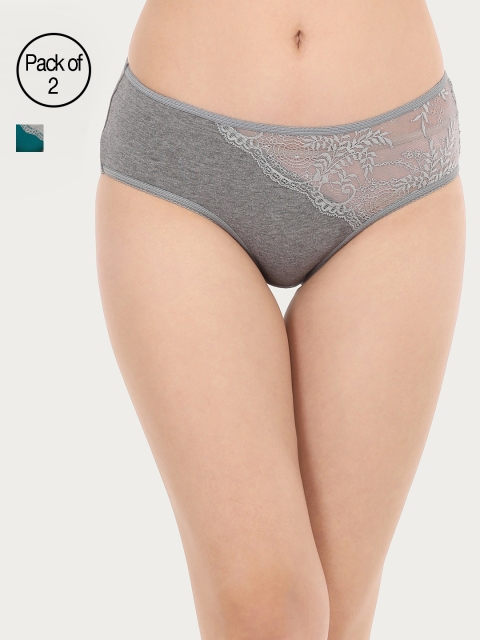 

Clovia Women Pack of 2 Lace Hipster Briefs COMPNC618XL, Green