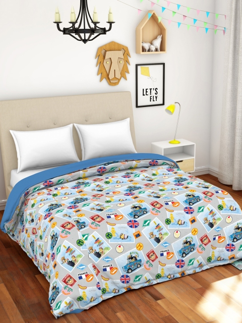 

SPACES Blue & Grey Cartoon Characters AC Room 150 GSM Single Bed Dohar