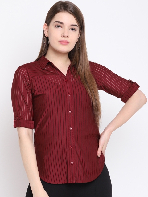 

Texco Women Burgundy Regular Fit Striped Casual Shirt