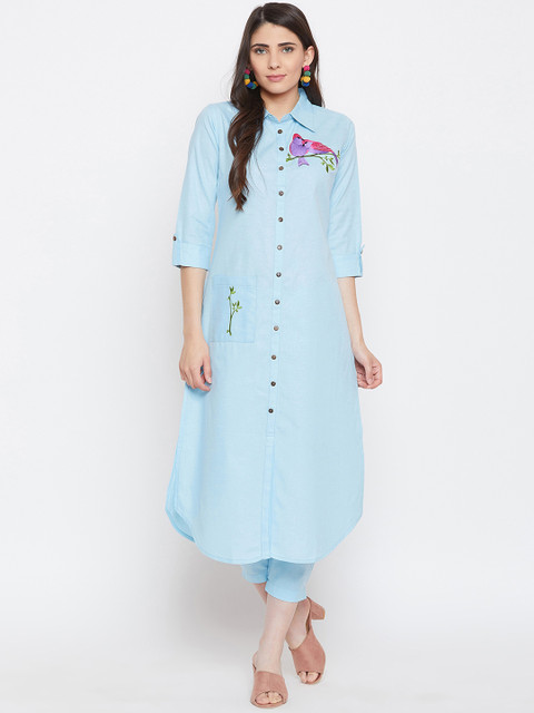 

Bitterlime Women Women Blue Solid Kurta with Trouser