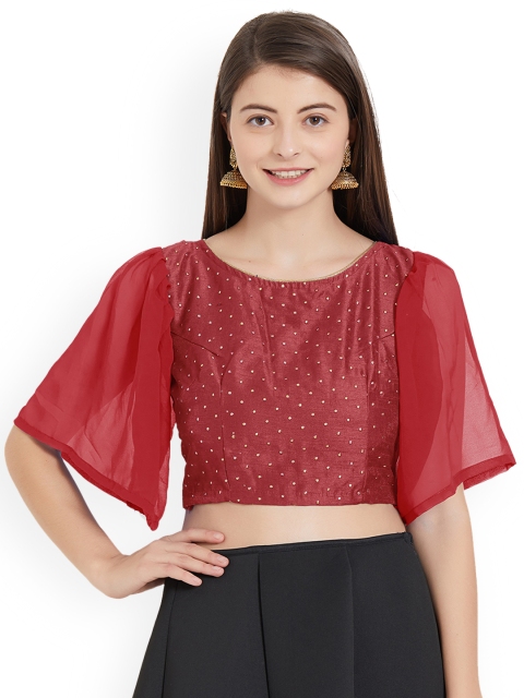 

Mirchi Fashion Women Maroon Foil Print Saree Blouse