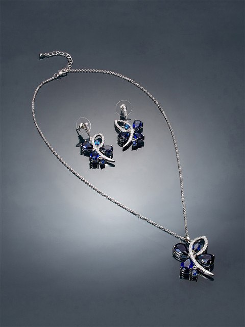 

shaze Women Blue & Silver-Plated Stone-Studded Jewellery Set