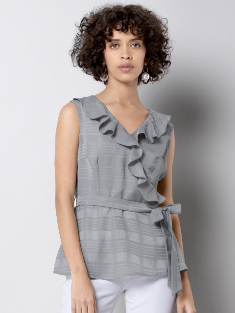 

FabAlley Women Grey Self Design Wrap Top
