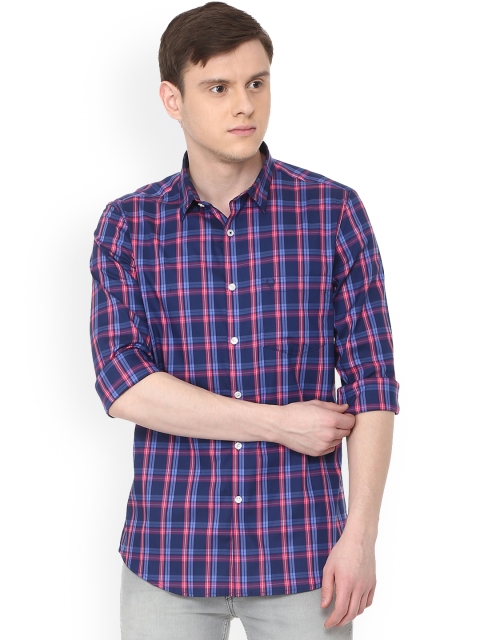 

Allen Solly Men Navy Blue & Pink Slim Fit Checked Casual Shirt