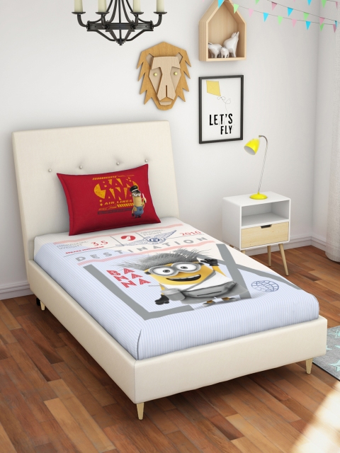 

SPACES Blue Minion Printed 180 TC Cotton 1 Single Bedsheet with 1 Pillow Covers