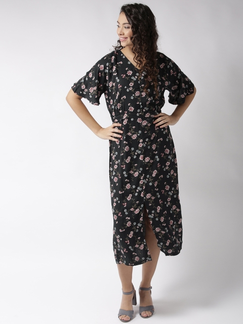 

Sera Women Black & Burgundy Printed Fit and Flare Dress