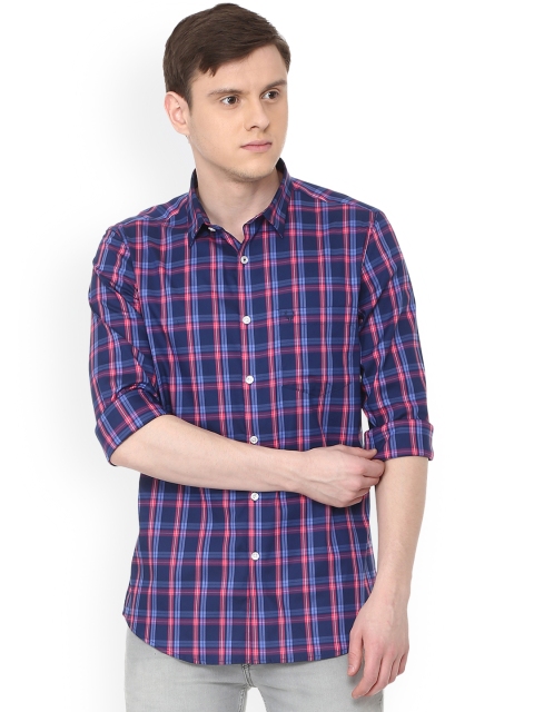 

Allen Solly Men Navy Blue & Pink Slim Fit Checked Casual Shirt