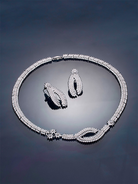 

shaze Women Silver-Plated Stone-Studded Jewellery Set