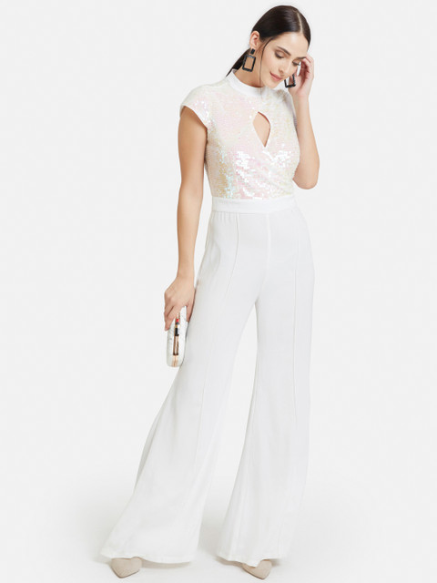 

Kazo Women White Solid Basic Jumpsuit