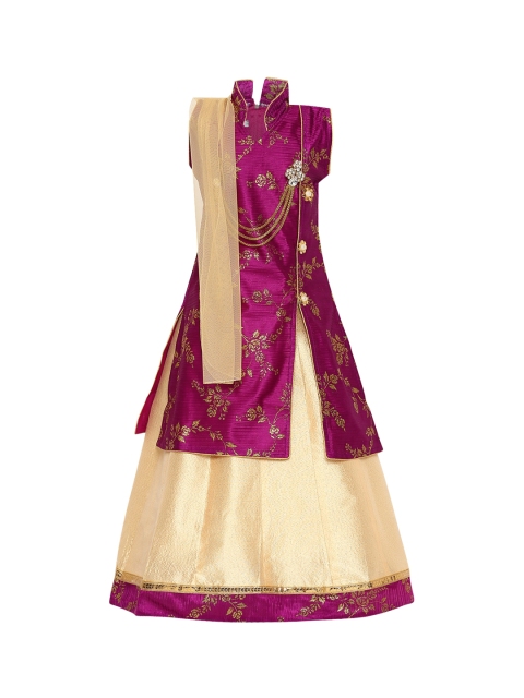 

Aarika Girls Pink & Beige Woven Design Ready to Wear Lehenga & Blouse with Dupatta
