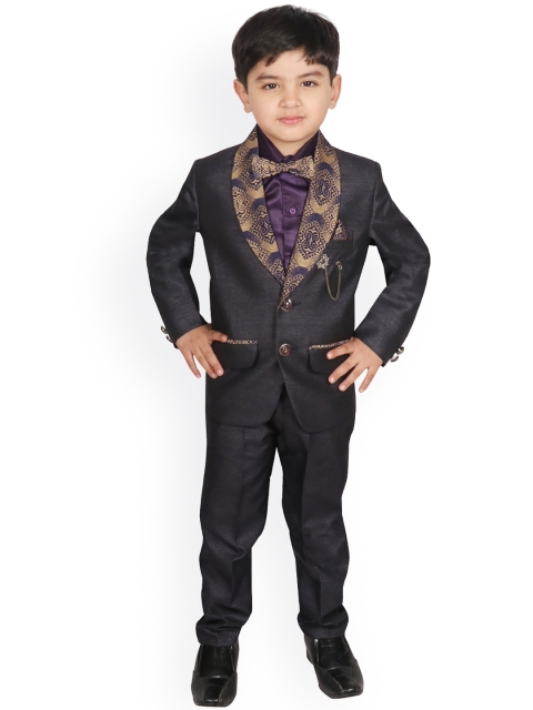 

SG YUVRAJ Boys Purple Solid Regular-Fit Tuxedo Suit Set