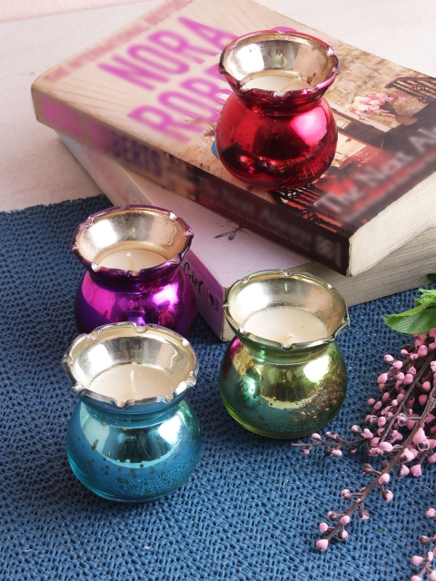 

India Circus by Krsnaa Mehta Set of 4 Multicoloured Jar Votives, Multi